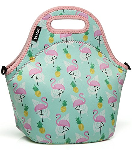 Product Cover VASCHY Lunch Box Bag for Girls, Neoprene Insulated Lunch Tote with Detachable Adjustable Shoulder Strap in Cute Flamingos