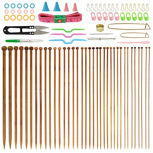Product Cover BUZIFU Bamboo Knitting Needles (14 Inches Length), 36PCS Carbonized Knitting Needles 18 Sizes from 2.0mm to 10.0mm with 56 PCS Accessories