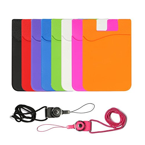 Product Cover 8 Packs of Color Silicone 3M pasteable Phone Card Back Wallet, Credit Card ID Card Safe Bag Cover, Apply to Apple iPhone Samsung Android Smart Phone, Table, Refrigerator, Door, etc.