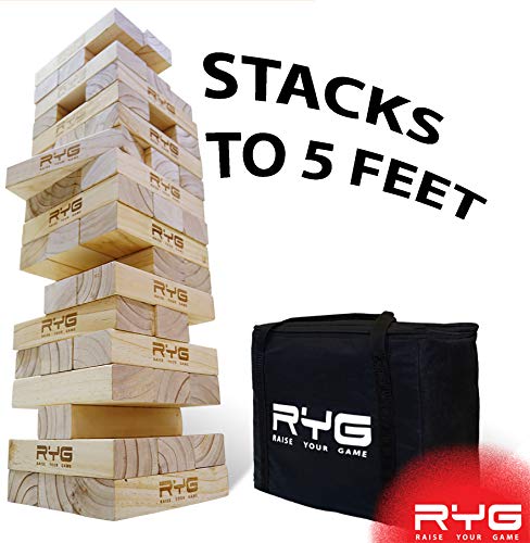 Product Cover RYG Giant Wooden Toppling Tower, Large Tumbling Timbers Blocks, Wood Stacking Yard Game Jumbo Backyard Set with Carrying Case