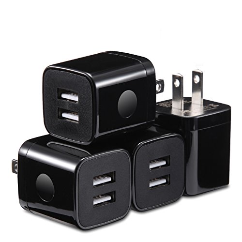 Product Cover X-EDITION USB Wall Charger, 4-Pack 2.1A Dual Port USB Cube Power Adapter Wall Charger Plug Charging Block Compatible with Phone Xs Max/Xs/XR/X/8/7/6S/6 Plus, Pad, Samsung, Android Phone (Black)