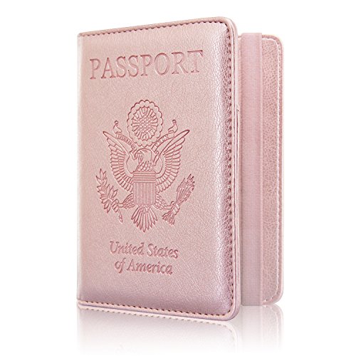 Product Cover Passport Holder Cover, ACdream Travel Leather RFID Blocking Case Wallet for Passport with Elastic Band Closure, Rose Gold
