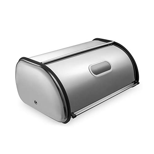Product Cover Deppon Bread Box for Kitchen Counter, Matte Stainless Steel Bread Storage Bin Container with Roll up Lid, Fingerprint Proof, Large Capacity Holds 2 Loaves, 17.5 x 11 x 7.5 Inches, 2nd Generation