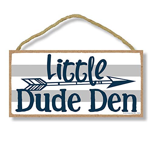 Product Cover Little Dude Den - 5 x 10 inch Hanging Boys Room Decor, Wall Art, Decorative Wood Sign Home Decor
