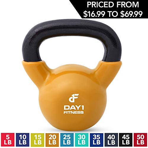 Product Cover Kettlebell Weights Vinyl Coated Iron by Day 1 Fitness- 20 Pounds - Coated For Floor and Equipment Protection, Noise Reduction - Free Weights For Ballistic, Core, Weight Training