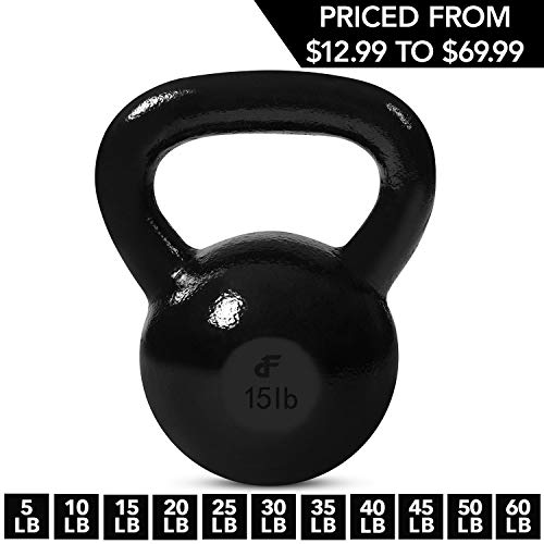 Product Cover Kettlebell Weights Cast Iron by Day 1 Fitness - 15 Pounds - Ballistic Exercise, Core Strength, Functional Fitness, and Weight Training Set - Free Weight, Equipment, Accessories