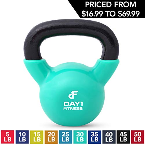 Product Cover Kettlebell Weights Vinyl Coated Iron by Day 1 Fitness- 30 Pounds - Coated For Floor and Equipment Protection, Noise Reduction - Free Weights For Ballistic, Core, Weight Training