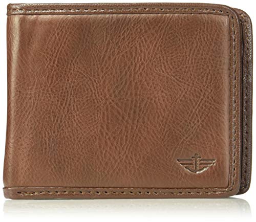 Product Cover Dockers Men's Leather Bifold Wallet - RFID Blocking Classic Single Fold with Extra Card Slots and ID Window