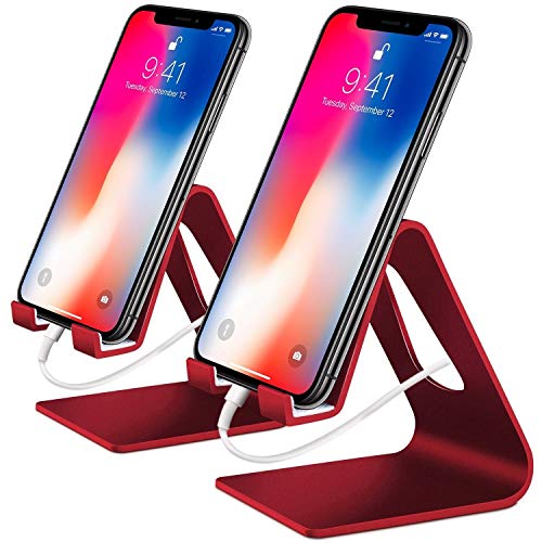 Product Cover COOLOO Cell Phone Stand,【2 Pack】 Mobile Phone Anti-Skid Holder, Cradle, Dock Compatible Android Smartphone, Phone 11 Pro Xs Max Xr X 8 7 6 6s Plus 5s, Accessories Desk - Red