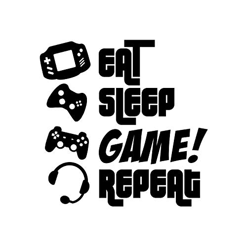 Product Cover EAT, Sleep, Game, Repeat - Gamers Wall Art Vinyl Decal - Video Gamers Cool Wall Decor- Decoration Vinyl Sticker - Teen Boys Room Decor - Boys Bedroom Wall Decoration (Black, 47