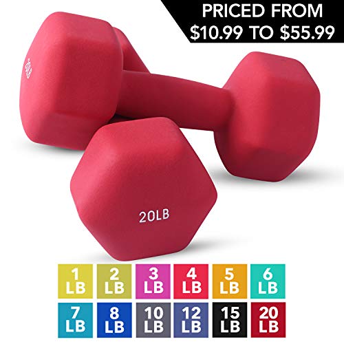 Product Cover Neoprene Dumbbell Pairs by Day 1 Fitness - 20 Pounds - Non-Slip, Hexagon Shape, Color Coded, Easy To Read Hand Weights for Muscle Toning, Strength Building, Weight Loss
