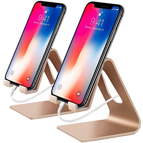 Product Cover COOLOO Cell Phone Stand,【2 Pack】 Mobile Phone Anti-Skid Holder, Cradle, Dock Compatible Android Smartphone, Phone 11 Pro Xs Max Xr X 8 7 6 6s Plus 5s, Accessories Desk - Gold