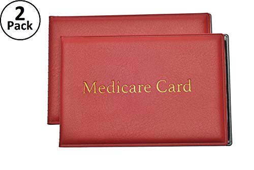 Product Cover Medicare, Social Security Card Protector with 2 Clear Card Sleeves - Holds Medical Prescriptions, Social Security Card, Driver License, Health Insurance, ID, Credit Card Holders, Red, 2 Pack