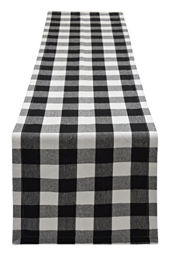 Product Cover Yourtablecloth Buffalo Plaid Checkered Table Runner Trendy & Modern Plaid Design 100% Cotton Tablerunner Elegant Décor for Indoor&Outdoor Events 14 x 108 Black and White