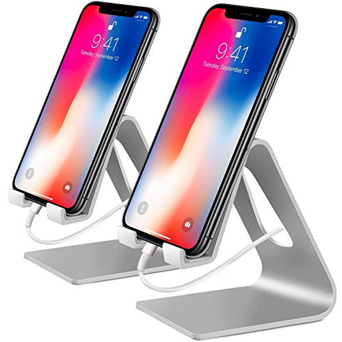 Product Cover COOLOO Cell Phone Stand,【2 Pack】 Mobile Phone Anti-Skid Holder, Cradle, Dock Compatible Android Smartphone, Phone 11 Pro Xs Max Xr X 8 7 6 6s Plus 5s, Accessories Desk - Silver