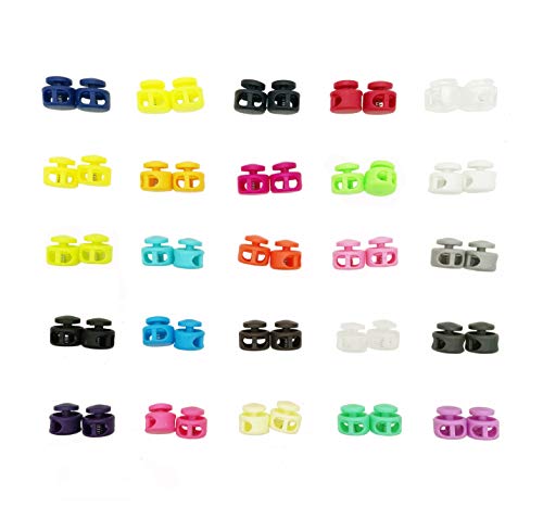 Product Cover Summer-Home 50Pcs 22-25 Colors Double Hole Spring Cord Locks Round Ball Shaped Toggle Stoppers Stop Sliding Cord Fasteners Locks Buttons Ends for Camping & Hiking, Shoelace Replacement, Backpacks
