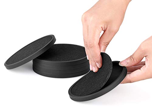 Product Cover Silicone Drink Coasters with Absorbent Soft Felt Insert - 6Packs, Unique Two in One Coaster Set,Black