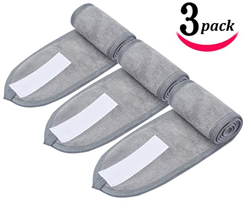 Product Cover KinHwa Headbands for Washing Face Non-slip Make-up Headwraps Adjustable Hair Bands Fits All Head Sizes Perfect for Sports, Yoga, Workout or Bath 3 Pack - Gray
