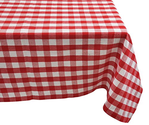 Product Cover Yourtablecloth 100% Cotton Checkered Buffalo Plaid Tablecloth -for Home, Restaurants, Cafés - Be it for Everyday Dinner Picnic or Occasions Like Thanksgiving 60 x 120 Rectangle/Oblong Red and White