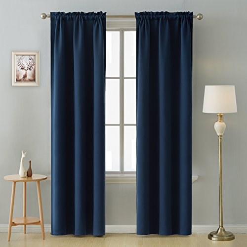 Product Cover Deconovo Rod Pocket Room Darkening Thermal Insulated Blackout Curtains Window Panels for Bedroom Width 38 Inch by Length 84 Inch Navy Blue 2 Curtain Panels