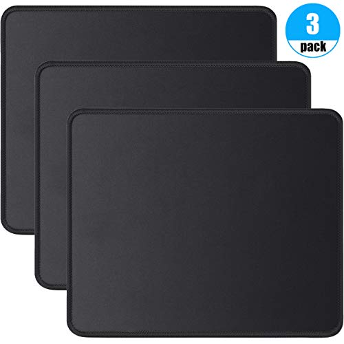 Product Cover Foroffice 3 Pack Mouse Pad with Stitched Edge, Computer Mouse Pad with Non-Slip Rubber Base, Washable Mousepads Bulk with Lycra Cloth, Mouse Pads for Computers Laptop Mouse 10.2x8.3x0.12inch Black