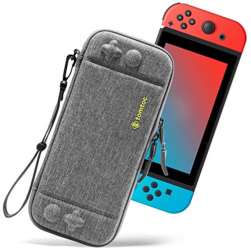 Product Cover Ultra Slim Carrying Case Fit for Nintendo Switch, tomtoc Original Patent Portable Hard Shell Travel Case Pouch Protective Cover, 10 Game Cartridges, Military Level Protection, Gray