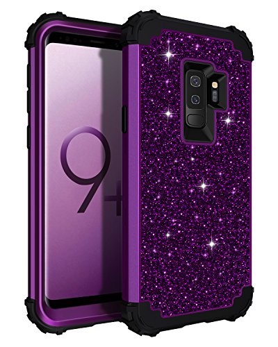 Product Cover LONTECT Compatible Galaxy S9 Plus Case Luxury Glitter Sparkle Bling Heavy Duty Hybrid Sturdy Armor High Impact Shockproof Protective Cover Case for Samsung Galaxy S9 Plus - Shiny Purple/Black