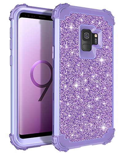 Product Cover Lontect Compatible Galaxy S9 Case Luxury Glitter Sparkle Bling Heavy Duty Hybrid Sturdy Armor High Impact Shockproof Protective Cover Case for Samsung Galaxy S9 - Shiny Purple