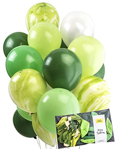 Product Cover Green Balloon Agate Marble Latex 30pcs 12 inch, Jungle Safari, Jumanji, Wild One, Animal, Dinosaur, Reptile, Zoo Birthday Party Decoration, Backdrop, Arch - by Tokyo Saturday (Forest Green)(Ge)