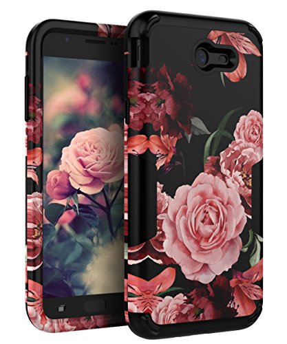 Product Cover TIANLI Samsung Galaxy J7 2017 Case Cute Flowers for Girls/Women Smooth Surface Three Layer Shockproof Protective Cover for Galaxy J7 2017/J7 V/J7 Sky Pro/J7 Perx/J7V 2017/J7 Prime/Halo,Floral Black