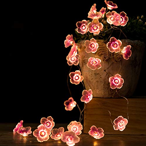 Product Cover Flower String Lights Fairy Pink Cherry Blossom String Lights 10ft 30 LEDs el Wire Battery Operated Fun Room Lights for Spring, Nursery, Wedding, Dorm, Girls Bedroom, Baby Carriage Decoration