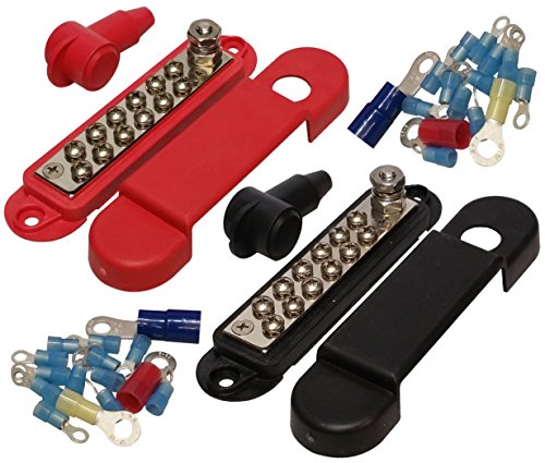 Product Cover (Pair - Red & Black) 12 Terminal Distribution Block -BUSBARS- With Ring Terminals