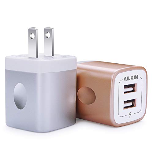 Product Cover Wall Charger, Ailkin 2.1A 2Port USB Phone Charger Home Travel Plug Power Adapter Replacement for iPhone X 8/7/6 Plus SE/5S/4S,iPad, iPod, Samsung Galaxy S7 S6, HTC, LG, Table, Motorola and More(2Pcs)
