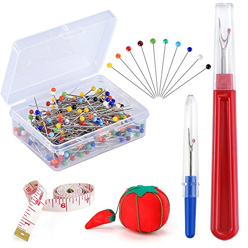 Product Cover Pllieay 250 Pieces Sewing Pins 38mm Multicolor Glass Ball Head Pins Straight Quilting Pins Including Sewing Seam Ripper and Soft Tape Measure for Dressmaking Jewelry Components Flower Decoration