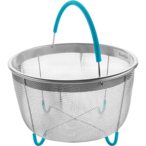 Product Cover Komfyko Steamer Basket 8 Quart [3qt 6qt Avail]- Compatible with Instant Pot Accessories 8qt and Other Pressure Cooker Brands - IP Stainless Steel Insert with Silicone Handle and Feet for InstaPot