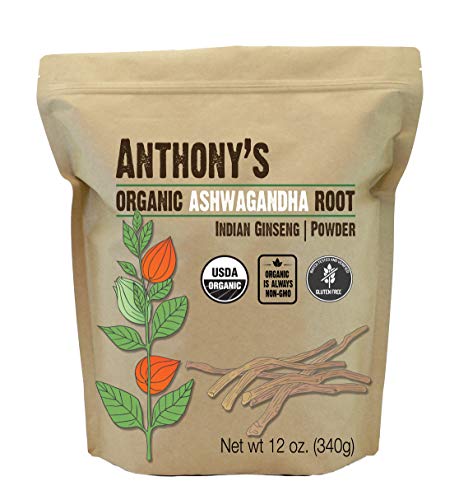 Product Cover Anthony's Organic Ashwagandha Powder, 12oz, Batch Tested Gluten Free, Indian Ginseng, Non GMO, Keto Friendly