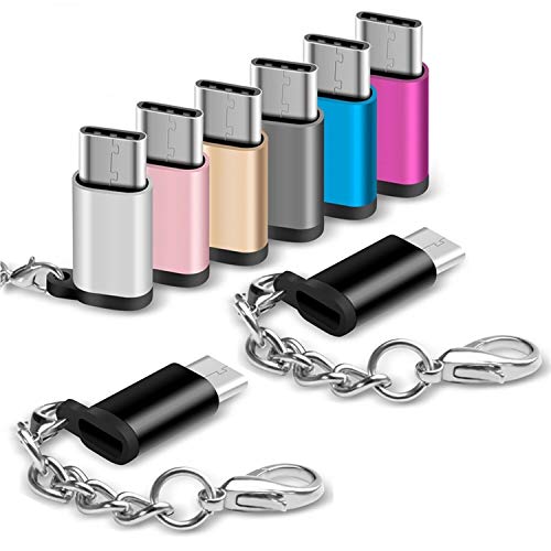 Product Cover USB Type C Adapter 8 Pack,USB-C Male to Micro USB Female Converter Android Cable Connector with Keychain Charger fit Samsung Galaxy S10 S9 S8 Plus Note 10+ 10 9 8 LG V40 V30 V20 G6 G5 Moto Z3 Z2 Pixel