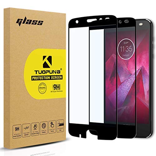 Product Cover Motorola Moto Z2 Force Screen Protector, 2-Pack Tempered Glass (Full Screen Coverage) with Lifetime Warranty for Moto Z Force Edition (2Nd Gen) -Black