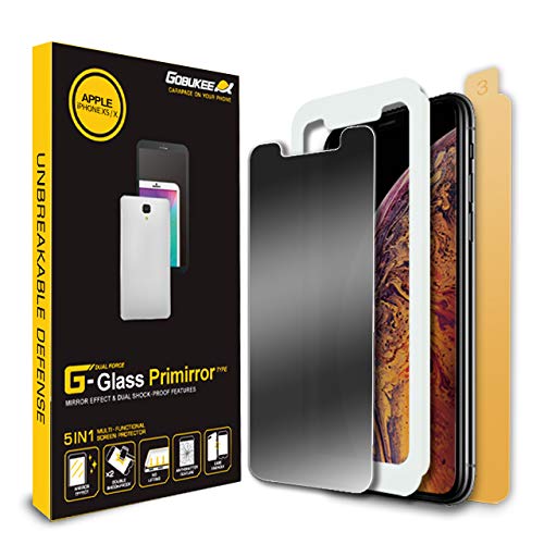 Product Cover GOBUKEE iPhone 11 Pro / iPhone XS/X [PRIMIRROR] Tempered Glass Screen Protector [3in1] Privacy+Mirror+Anti-shock / Case Friendly / Back Protector / Easy installation with Applicator / Aluminosilicate glass Over 9H