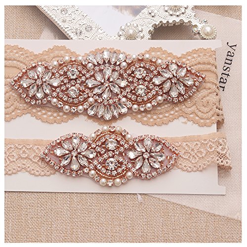 Product Cover Yanstar Wedding Bridal Garter Set White Champagne Navy Lace For Bridal Accessories Rhinestone Garter Lace ...