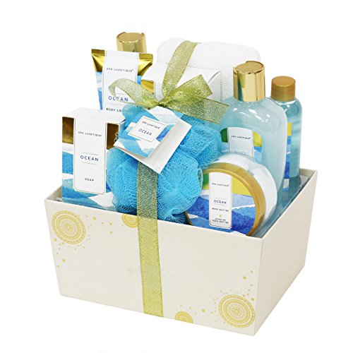 Product Cover Spa Luxetique Bath Spa Gift Baskets for Women, Premium10pc Gift Baskets for Women, Ocean Fragrance Spa Gift Sets Includes Shower Gel, Body Butter, Hand Soap, Decorative Box with Ribbon.
