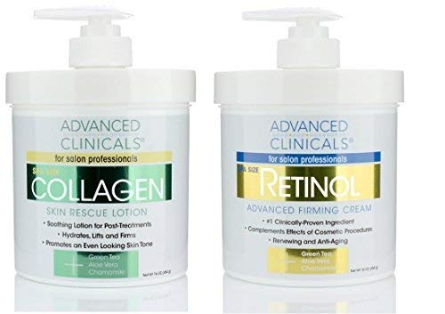Product Cover Advanced Clinicals Retinol Cream and Collagen Cream Skin Care set. Value anti-aging set for wrinkles, fine lines, firming skin. 16oz Spa size are great for face cream and body moisturizer.