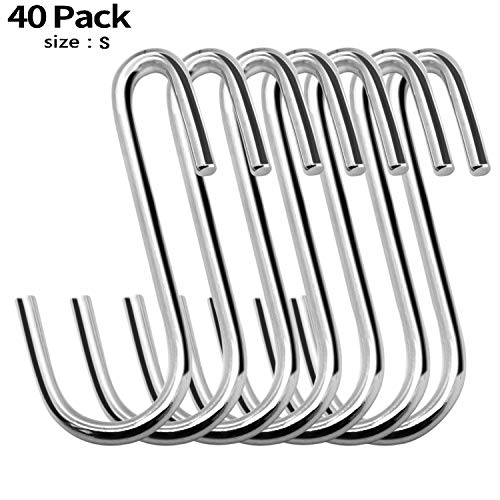 Product Cover 40 Pack Heavy Duty S Hooks Stainless Steel S Shaped Hooks Hanging Hangers for Kitchenware Spoons Pans Pots Utensils Clothes Bags Towers Tools Plants (Silver)