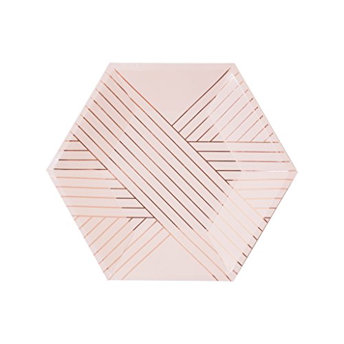 Product Cover Harlow & Grey Pale Pink with Rose Gold Striped Small Paper Plates, Pack of 8 - Birthday, Weddings, Showers, Disposable Party Plates