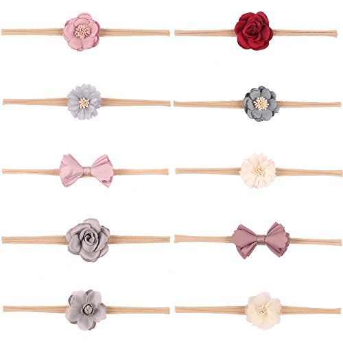 Product Cover Subesty Baby Girls Nylon Headband Boutique Hair Bow Elastic Band for Toddler Infant Newborn Set of 10