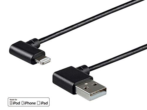 Product Cover Monoprice 90 Degree Apple MFi Certified Lightning to USB Charge & Sync Cable - 3 Feet - Black Compatible with iPhone X 8 8 Plus 7 7 Plus 6s 6 SE 5s, iPad, Pro, Air 2