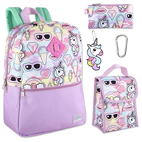 Product Cover Trail maker 5 in 1 Full Size Character School Backpack and Lunch Bag Set For Girls (Unicorns)