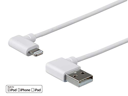 Product Cover Monoprice 90 Degree Apple MFi Certified Lightning to USB Charge & Sync Cable - 6 Feet - White Compatible with iPhone X 8 8 Plus 7 7 Plus 6s 6 SE 5s, iPad, Pro, Air 2