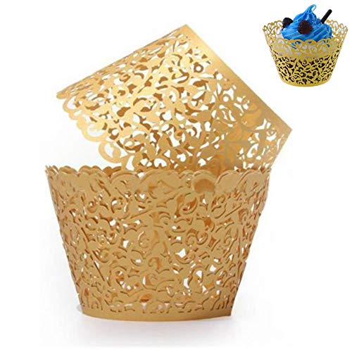 Product Cover WSERE 60 Pieces Gold Cupcake Wrappers, Lace Liner Muffin Paper Cake Wraps Decorations, Safety Health for Wedding Party Birthday Decor