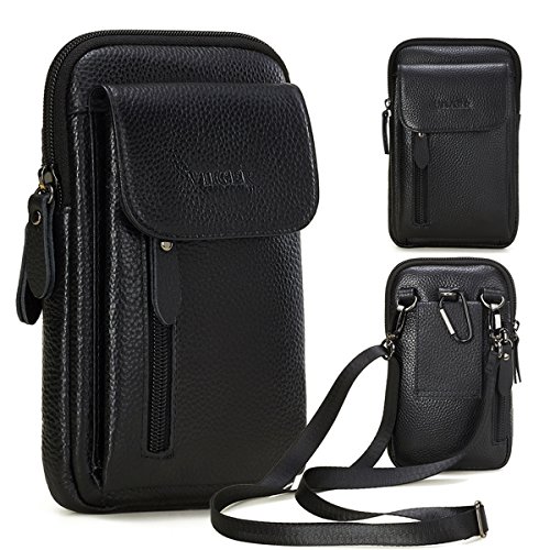 Product Cover VIIGER Leather Small Crossbody Travel Purse Crossbody Bag Large Cell Phone Pouch Belt Holster Mini Shoulder Bag Belt Pouches for Men Belt Loop Compatible for iPhone Xs Max/X/6/7/8 Plus Galaxy S9 S10+